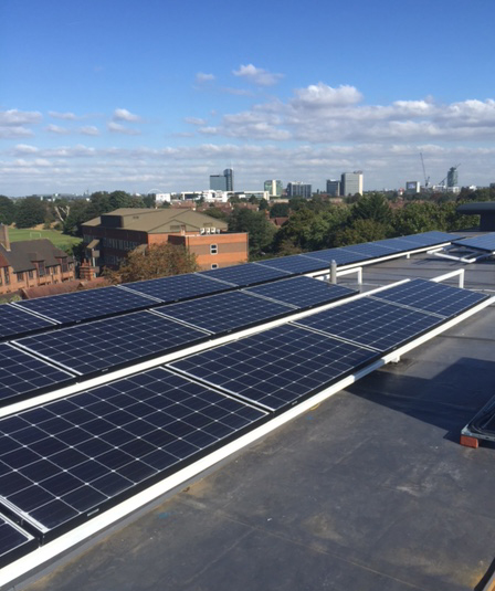 Solar panels on commercial building installed by Green Energy Electrical